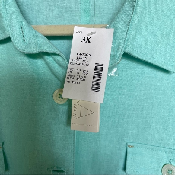 Erika Women’s Jacket lagoon Linen Blend Button Up Aqua Lightweight NWT - Picture 5 of 9